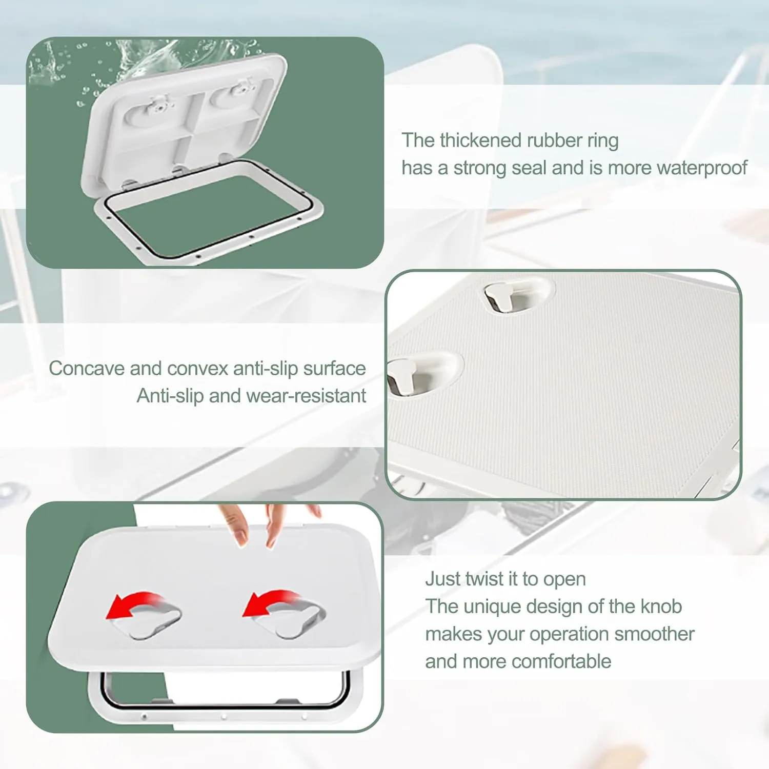 Rectangle Boat Deck Hatch & Lid Deck Access Inspection Cover ABS Material Lockable, Non Slip Surface for Marine Yacht RV Truck Vent Accessories(White,44 * 31.5cm/17.3 * 12.4in)