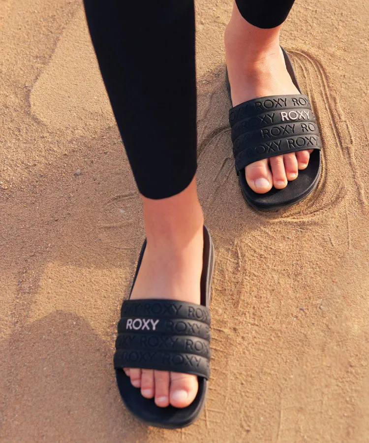 Roxy Womens Slippy Water-Friendly Slides - Black/M Gold
