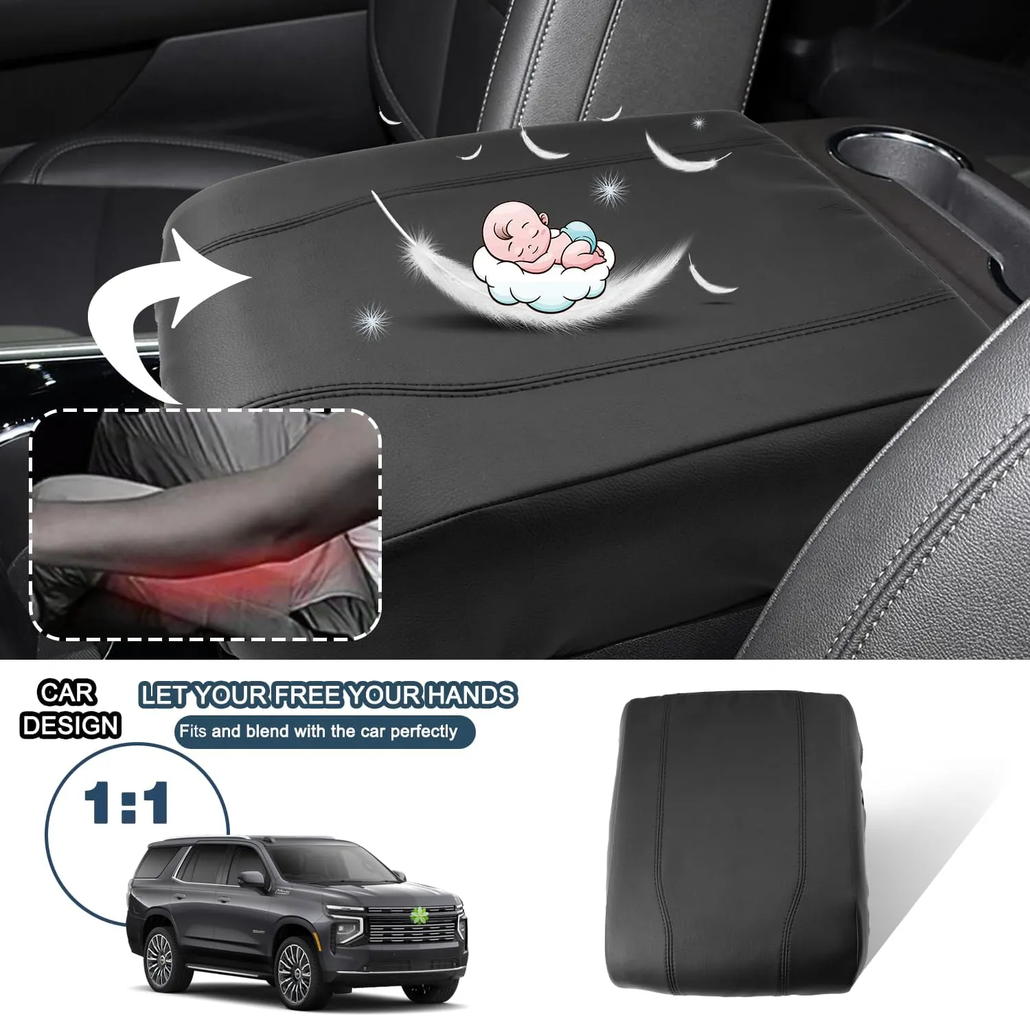 Ruiya 2025 Tahoe/Suburban Center Console Cover, for Chevy 2025 Tahoe/Suburban Accessories Soft Comfy Armrest Lid Cover Compatible with 2021-2025 Chevy Tahoe/Suburban RST/LS/LT/Premier/High Country