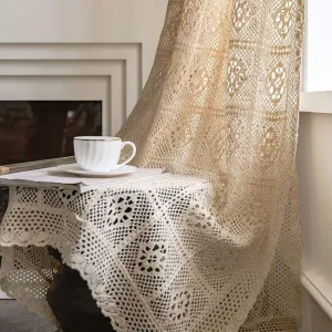 Rustic Crochet Curtains for Living Room Farmhouse Hollow Knitted Lace Curtain Panels for Bedroom Rod Pocket Boho Cotton Window Drapes for Doorway 1 Panel W39 X L71 Inch