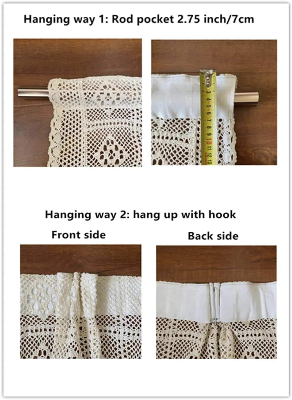 Rustic Crochet Curtains for Living Room Farmhouse Hollow Knitted Lace Curtain Panels for Bedroom Rod Pocket Boho Cotton Window Drapes for Doorway 1 Panel W39 X L71 Inch