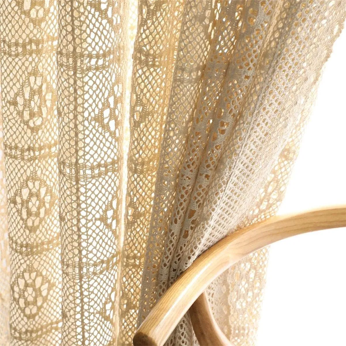 Rustic Crochet Curtains for Living Room Farmhouse Hollow Knitted Lace Curtain Panels for Bedroom Rod Pocket Boho Cotton Window Drapes for Doorway 1 Panel W39 X L71 Inch
