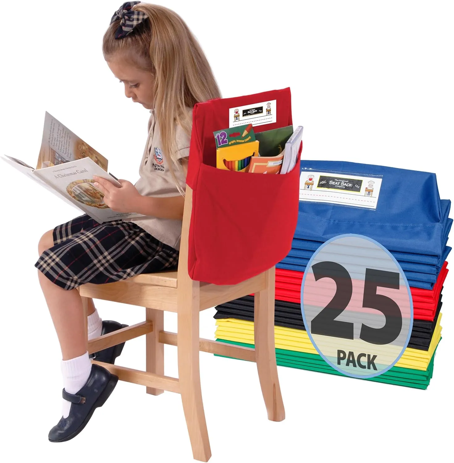 Seat Sack Single-Pocket Chair Storage - 17 Inches Classroom Pack of 25 - The single pocket is the perfect addition to classrooms, study areas, and home learning spaces.