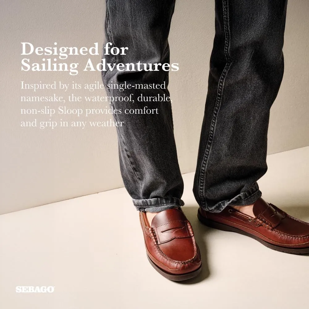 Sebago Sloop Waterproof Boat Shoes - Full-Grain Leather Loafer-Style Moccasins with Snug Leather Sock Lining and Non-Marking, Non-Slip Rubber Outsoles