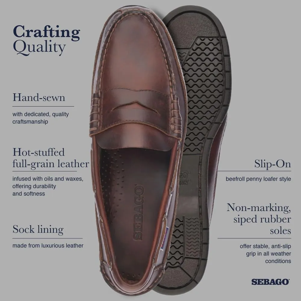 Sebago Sloop Waterproof Boat Shoes - Full-Grain Leather Loafer-Style Moccasins with Snug Leather Sock Lining and Non-Marking, Non-Slip Rubber Outsoles