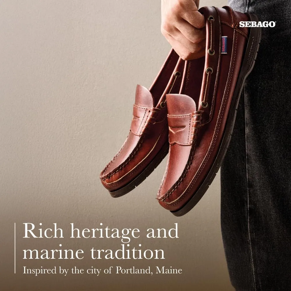 Sebago Sloop Waterproof Boat Shoes - Full-Grain Leather Loafer-Style Moccasins with Snug Leather Sock Lining and Non-Marking, Non-Slip Rubber Outsoles