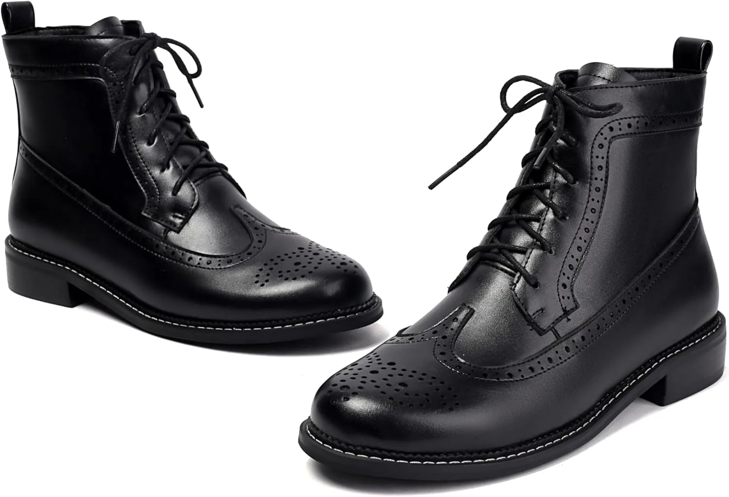 SEIFIN Women's Wingtip Oxford Boot Combat Boots Side Zip Ankle Motorcycle Boots Dressy Lace Up Wingtip Brogue Short Booties
