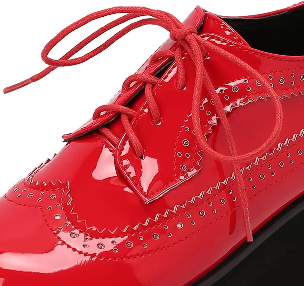 SHEMEE Women's Patent Leather Wedge Heel Platform Oxfords Pumps Wingtip Lace Up Round Toe Brogues Sneaker Shoes