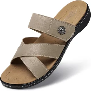 SHIBEVER Women Slides Summer Sandals: Arch Support, Comfort Walking, Adjustable Strap, Open Toe Flat Sandals Size 5-11