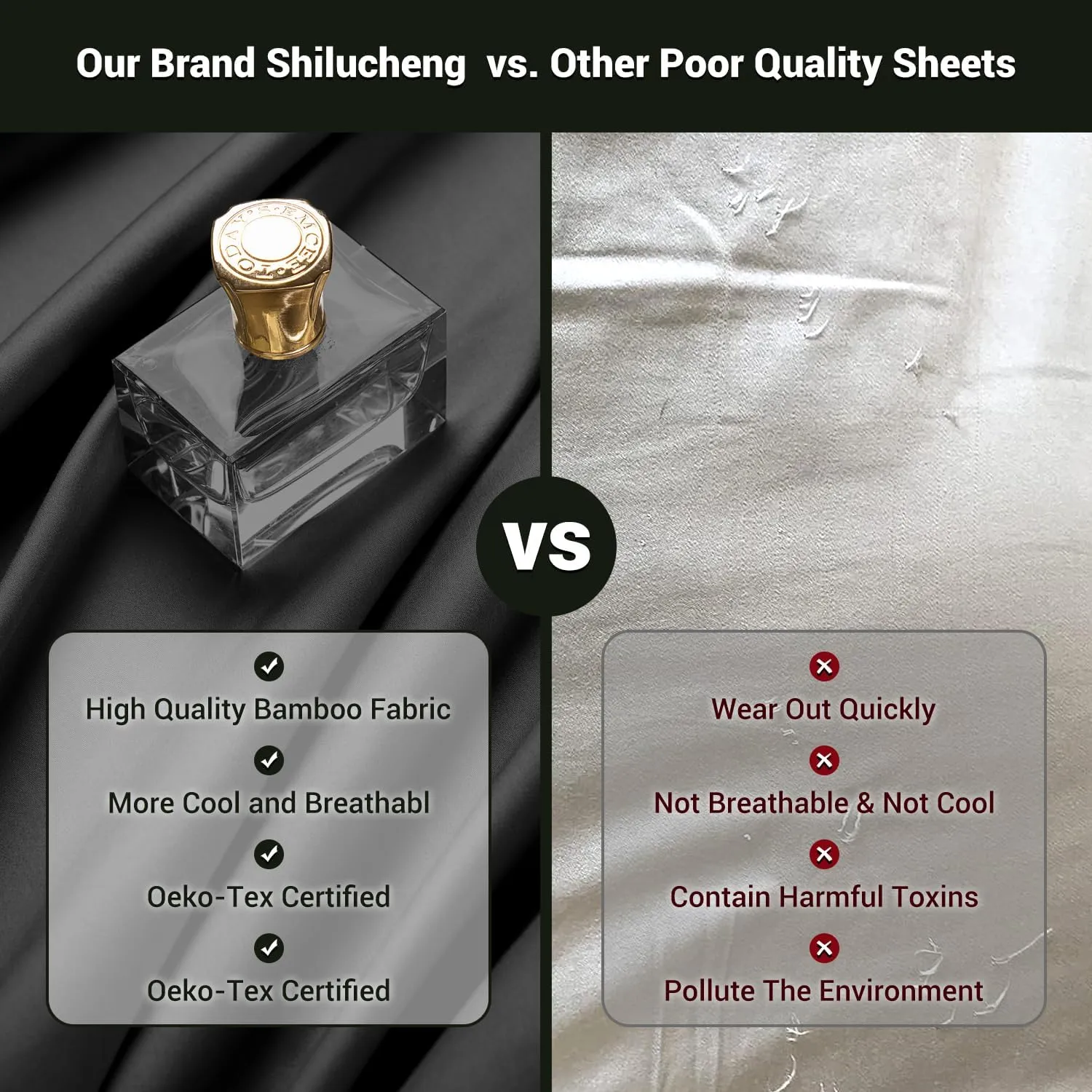 Shilucheng 4 Piece Queen Sheet Sets, Cooling Sheets, Blend Rayon Derived from Bamboo, Deep Pocket Up to 16", Breathable & Soft Bed Sheets, Hotel Silky Bedding Set, Black