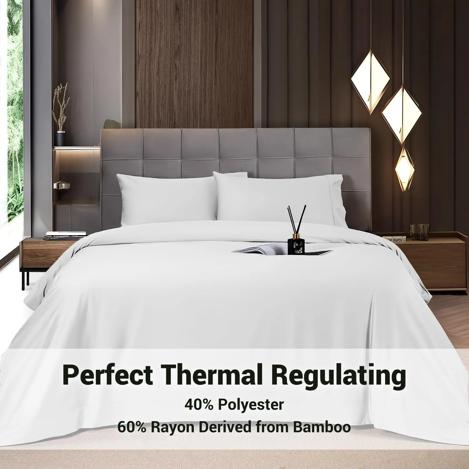 Shilucheng 4 Piece Queen Sheet Sets, Cooling Sheets, Blend Rayon Derived from Bamboo, Deep Pocket Up to 16", Breathable & Soft Bed Sheets, Hotel Silky Bedding Set, White