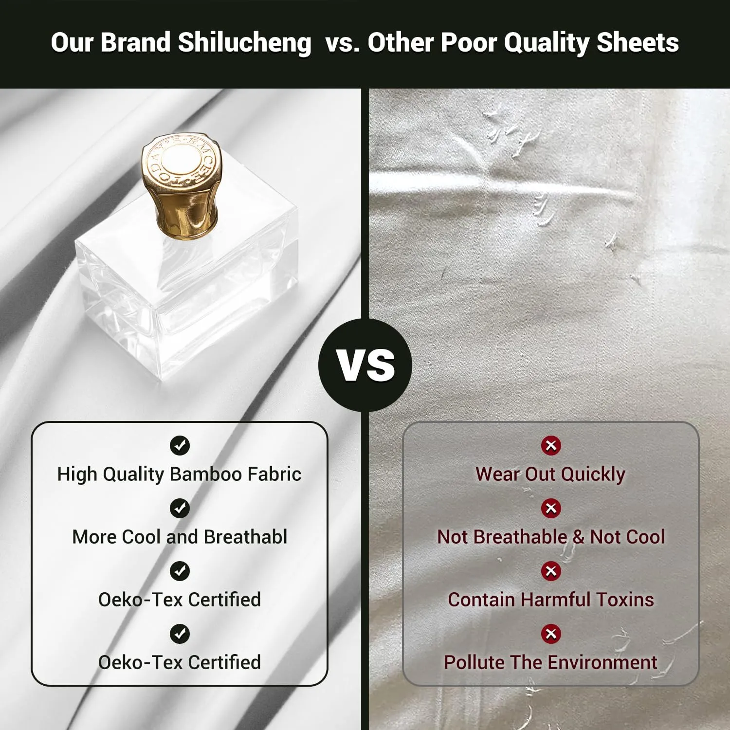 Shilucheng 4 Piece Queen Sheet Sets, Cooling Sheets, Blend Rayon Derived from Bamboo, Deep Pocket Up to 16", Breathable & Soft Bed Sheets, Hotel Silky Bedding Set, White