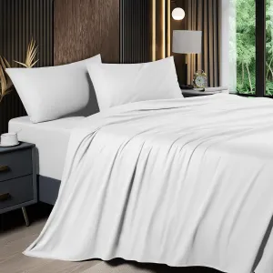 Shilucheng 4 Piece Queen Sheet Sets, Cooling Sheets, Blend Rayon Derived from Bamboo, Deep Pocket Up to 16", Breathable & Soft Bed Sheets, Hotel Silky Bedding Set, White