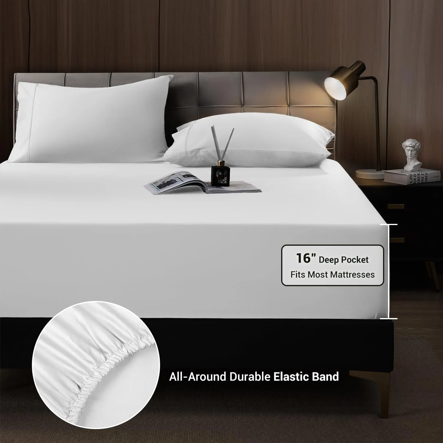 Shilucheng 4 Piece Queen Sheet Sets, Cooling Sheets, Blend Rayon Derived from Bamboo, Deep Pocket Up to 16", Breathable & Soft Bed Sheets, Hotel Silky Bedding Set, White