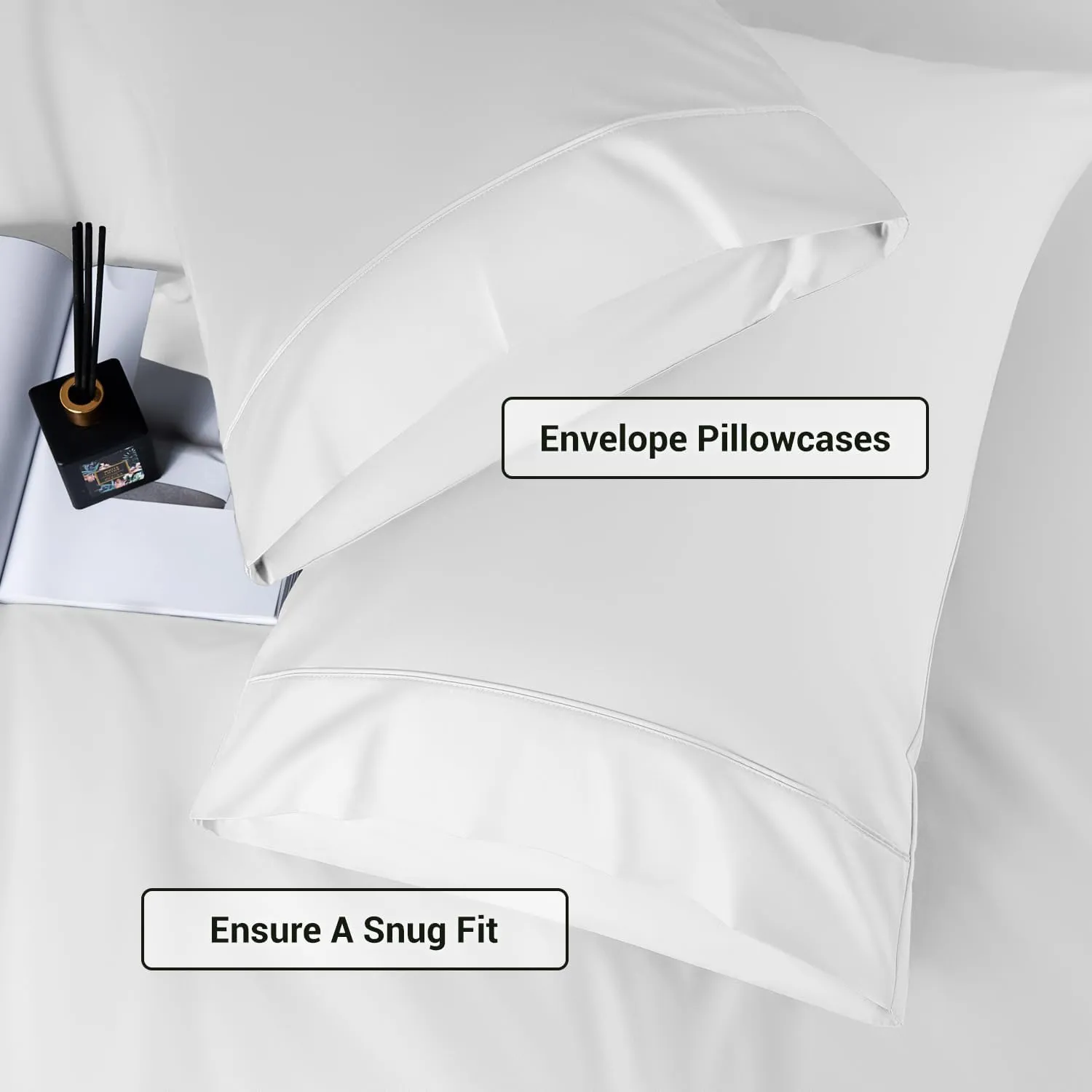 Shilucheng 4 Piece Queen Sheet Sets, Cooling Sheets, Blend Rayon Derived from Bamboo, Deep Pocket Up to 16", Breathable & Soft Bed Sheets, Hotel Silky Bedding Set, White