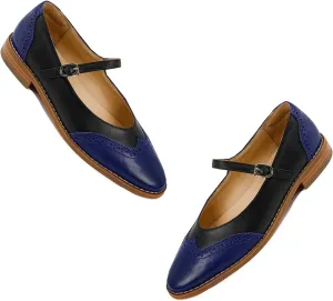 SHODENSE Women Mary Jane Flats Round Toe Ankle Strap Flat Shoes Two Tone Wingtip Oxfords Mary Jane Perforated Retro 1 Flat Heel Dress Shoes Almond Toe Patchwork Comfy Driver Flats 4-11 M US