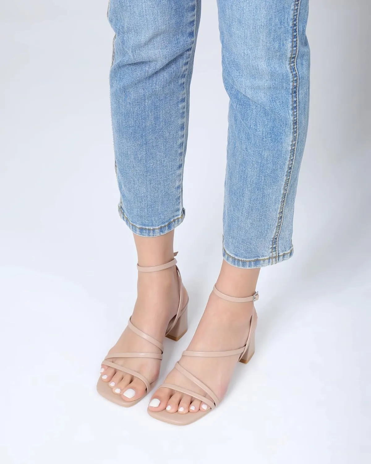 Shoe'N Tale Strappy Heels for Women Low Chunky Block Heel Dress Shoes Square Open Toe Ankle Strap Heeled Sandals