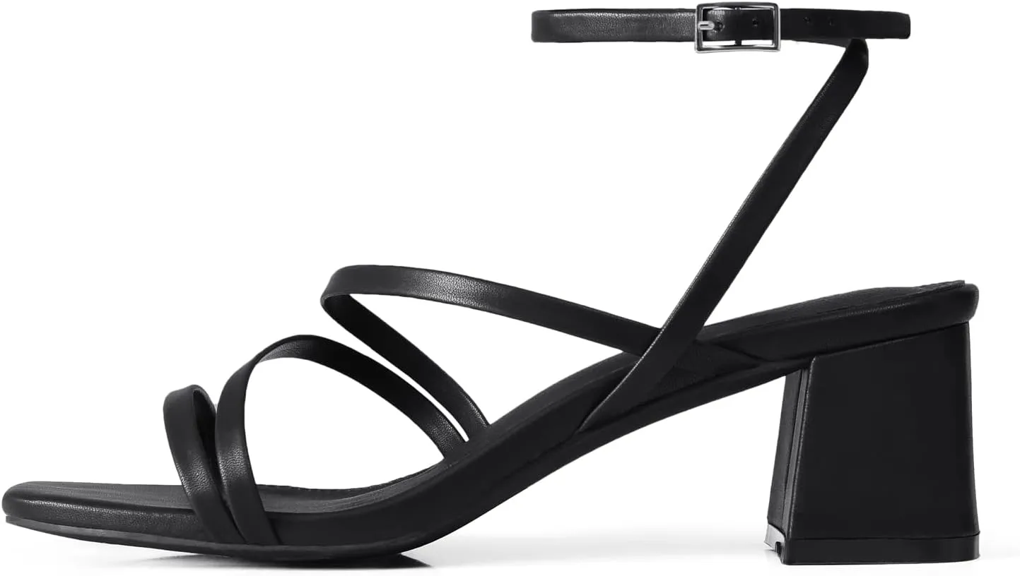 Shoe'N Tale Strappy Heels for Women Low Chunky Block Heel Dress Shoes Square Open Toe Ankle Strap Heeled Sandals