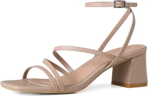 Shoe'N Tale Strappy Heels for Women Low Chunky Block Heel Dress Shoes Square Open Toe Ankle Strap Heeled Sandals