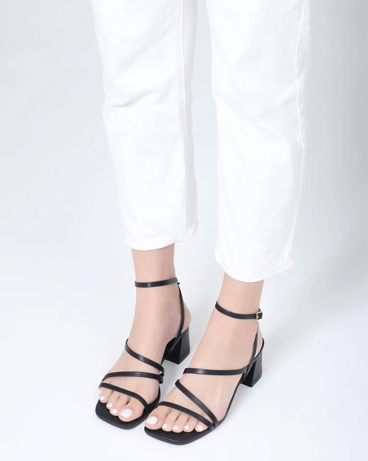 Shoe'N Tale Strappy Heels for Women Low Chunky Block Heel Dress Shoes Square Open Toe Ankle Strap Heeled Sandals