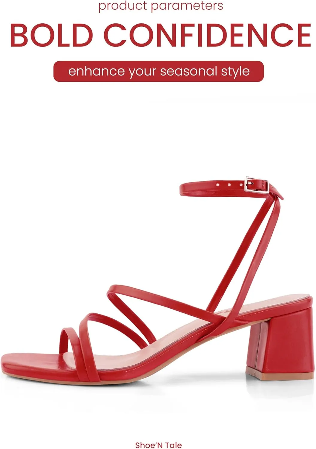 Shoe'N Tale Strappy Heels for Women Low Chunky Block Heel Dress Shoes Square Open Toe Ankle Strap Heeled Sandals