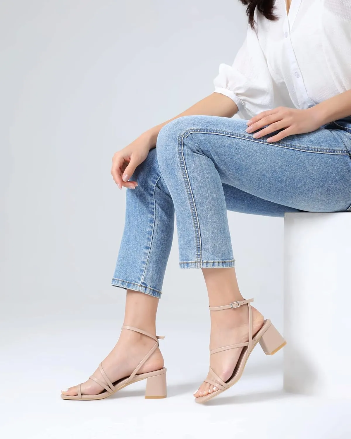 Shoe'N Tale Strappy Heels for Women Low Chunky Block Heel Dress Shoes Square Open Toe Ankle Strap Heeled Sandals