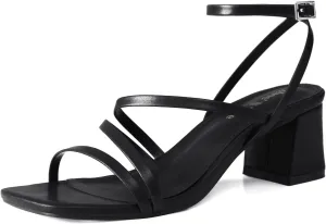 Shoe'N Tale Strappy Heels for Women Low Chunky Block Heel Dress Shoes Square Open Toe Ankle Strap Heeled Sandals