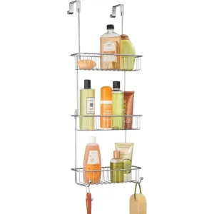Shower Door Metal Organizer with Built-in Hooks and Baskets, Bathroom Hanging Storage Shelf