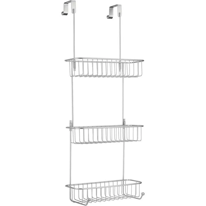 Shower Door Metal Organizer with Built-in Hooks and Baskets, Bathroom Hanging Storage Shelf