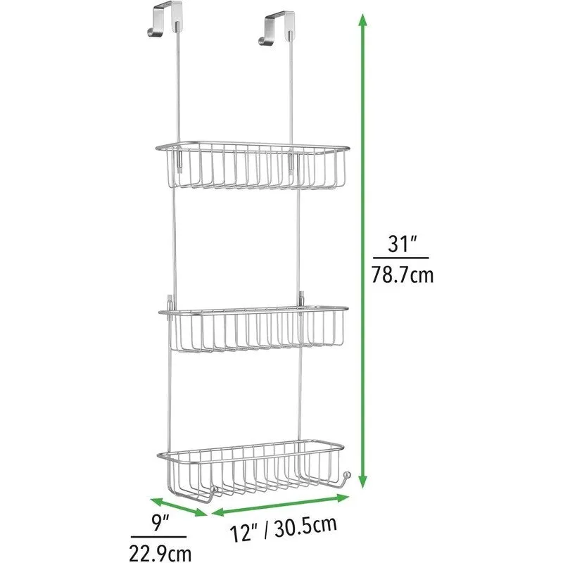 Shower Door Metal Organizer with Built-in Hooks and Baskets, Bathroom Hanging Storage Shelf