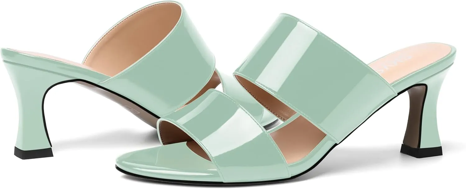 SKYSTERRY Women's Patent Open Toe Round Toe Dress Office Slip On Spool Mid Heel Pumps Shoes 2.5 Inch