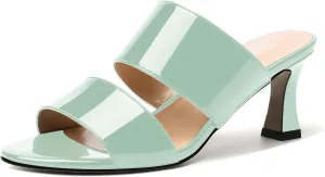 SKYSTERRY Women's Patent Open Toe Round Toe Dress Office Slip On Spool Mid Heel Pumps Shoes 2.5 Inch