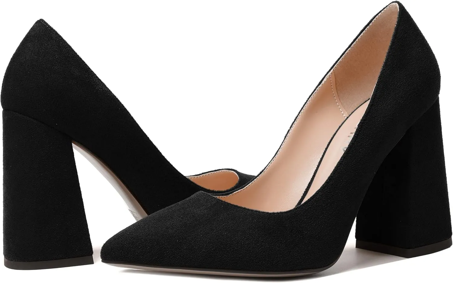 SKYSTERRY Womens Suede Business Slip On Pointed Toe Casual Block High Heel Pumps Shoes 4 Inch