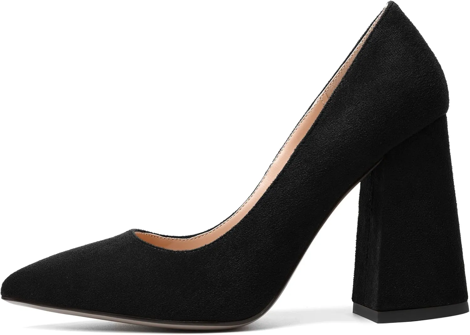 SKYSTERRY Womens Suede Business Slip On Pointed Toe Casual Block High Heel Pumps Shoes 4 Inch
