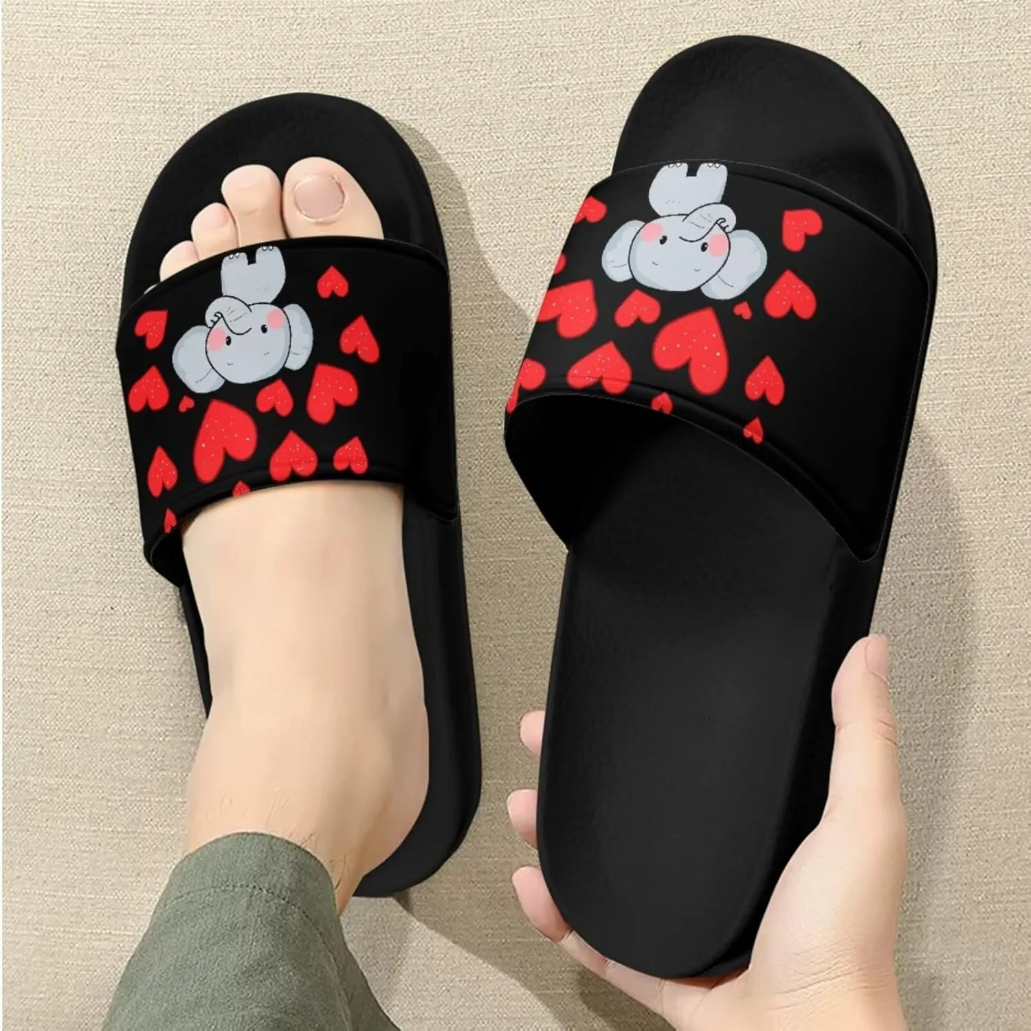 Slide Sandals Slippers for Women and Men, Cozy PU Uppers EVA Sole Non Slip Quick Drying Shower Shoes Bathroom Office