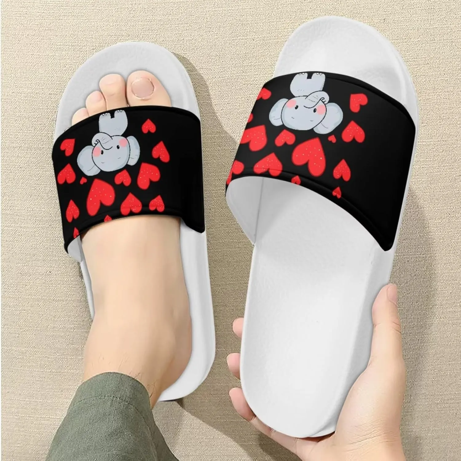 Slide Sandals Slippers for Women and Men, Cozy PU Uppers EVA Sole Non Slip Quick Drying Shower Shoes Bathroom Office
