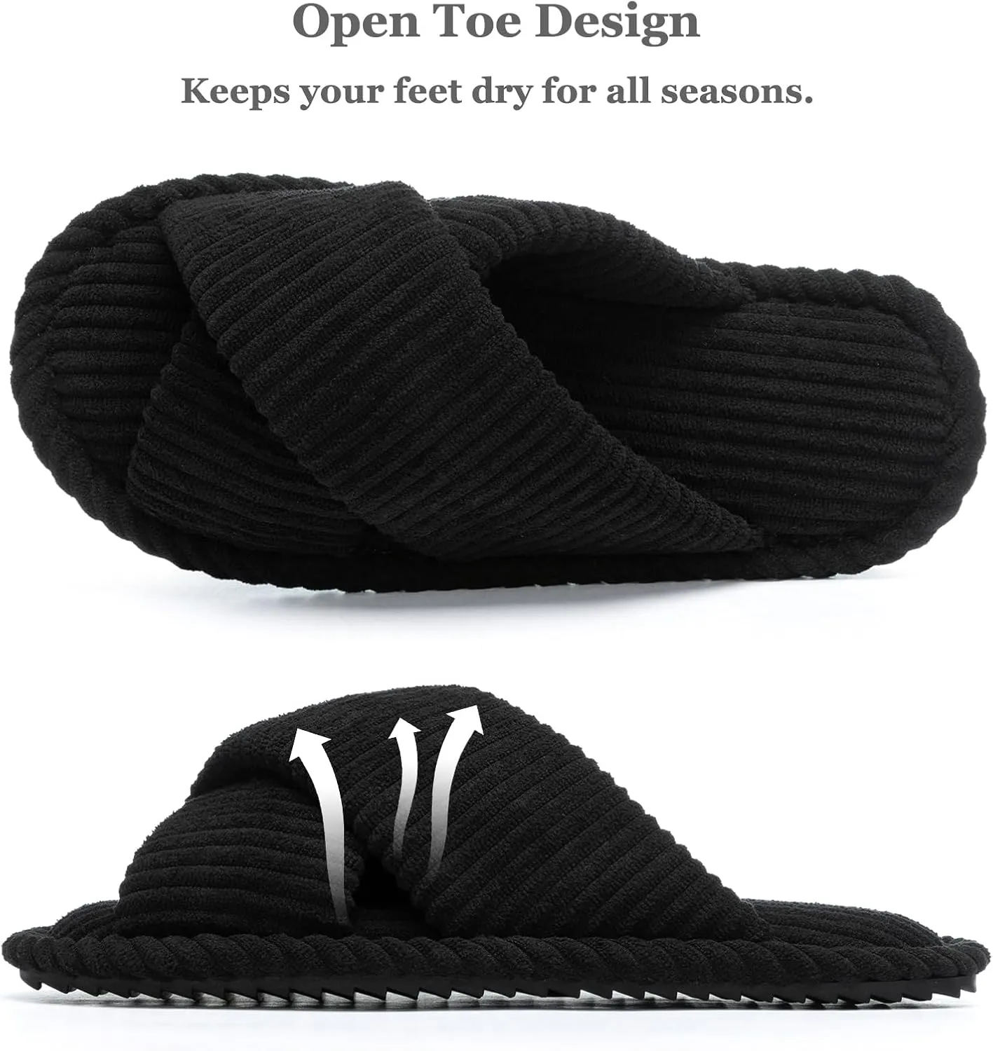 Slippers for Women Memory Foam House Bedroom Corduroy Crossbands Open Toe Slides Sandals Shoes Comfy Trendy Gift for womens Anti-Skid sole