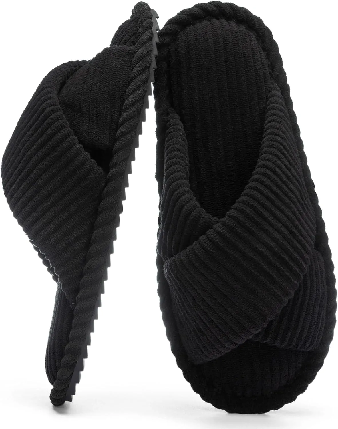 Slippers for Women Memory Foam House Bedroom Corduroy Crossbands Open Toe Slides Sandals Shoes Comfy Trendy Gift for womens Anti-Skid sole