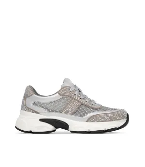 Sneaker in vitello argento con cristalli tono su tono