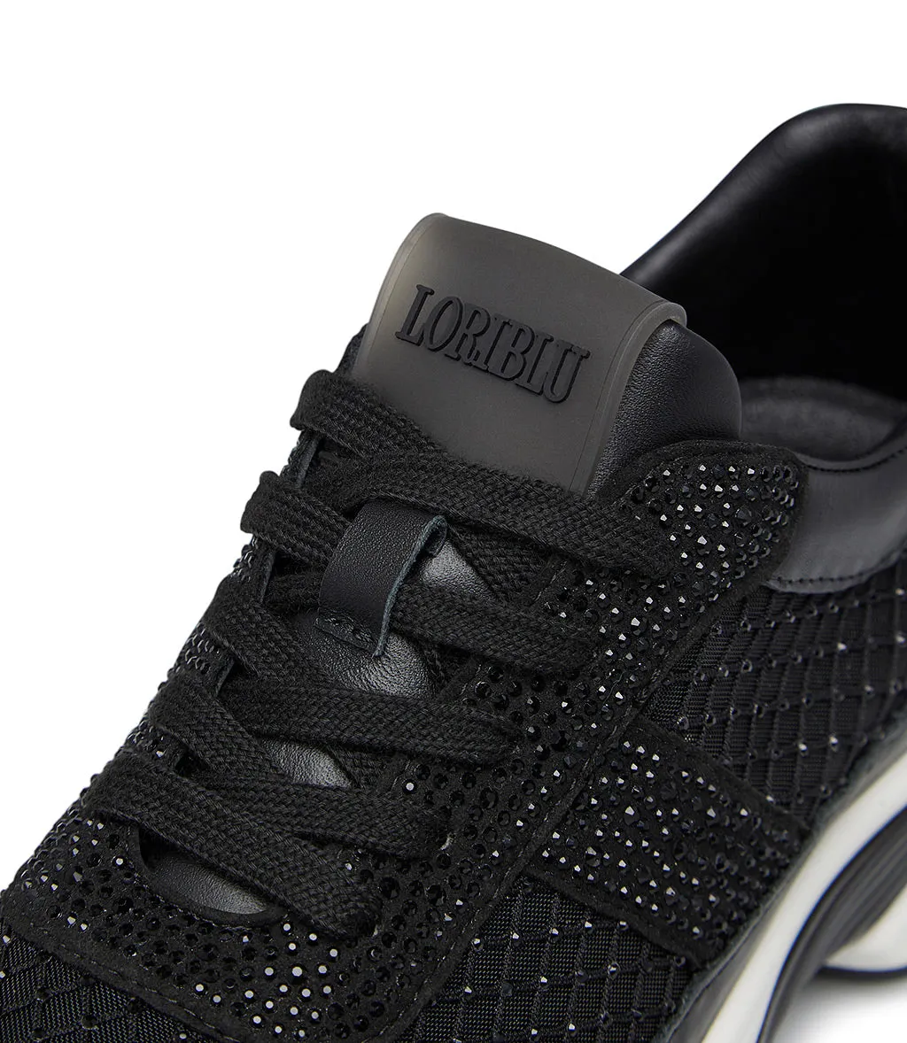Sneaker in vitello nero con cristalli tono su tono
