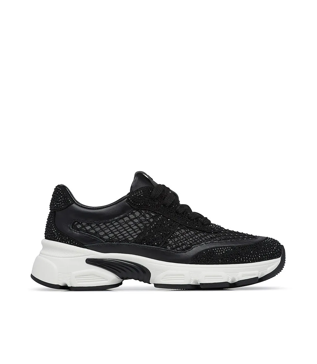 Sneaker in vitello nero con cristalli tono su tono