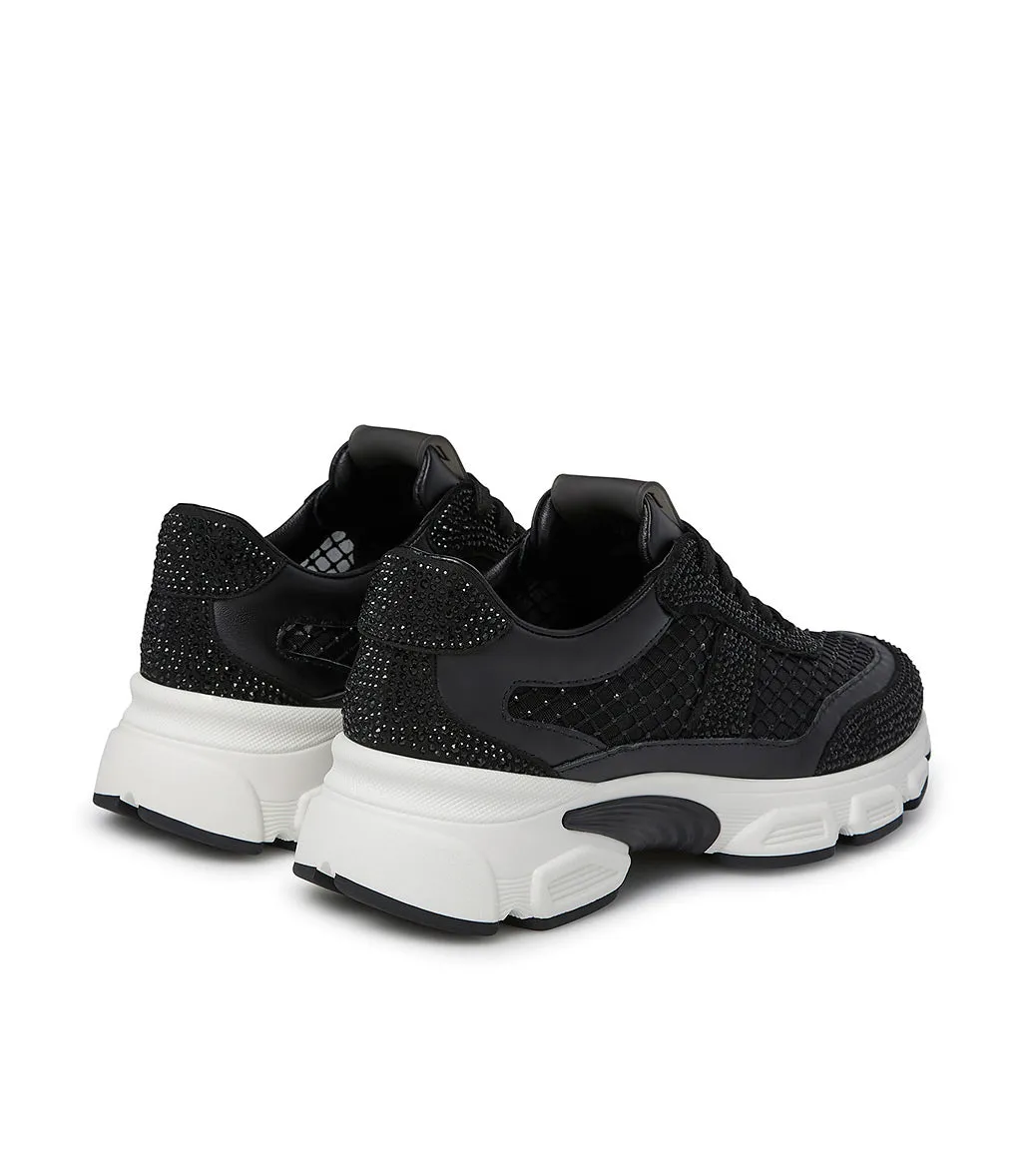 Sneaker in vitello nero con cristalli tono su tono