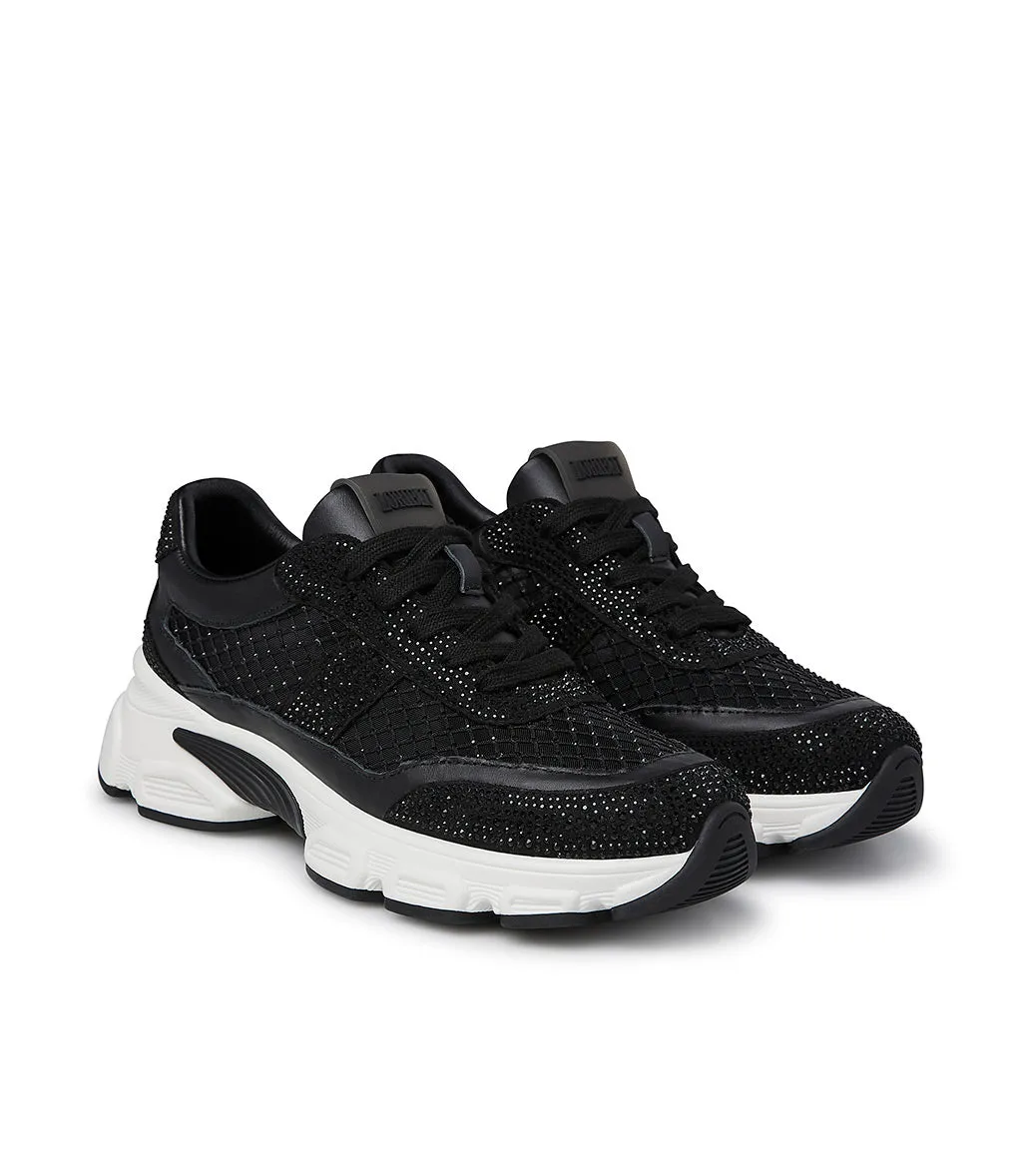 Sneaker in vitello nero con cristalli tono su tono