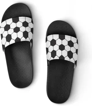 Soccer Ball White And Black Womens Slide Sandals Non Slip Summer House Slippers for Girls Slip-on Flip Flops 40 (250mm), 8 Wide