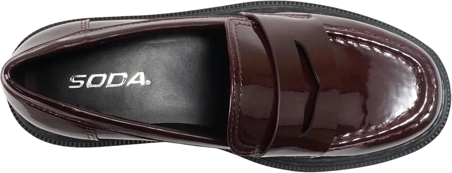 Soda “Eureka” ~ Women Slip On Platform Penny Loafer Lug Sole with Stitched Detail