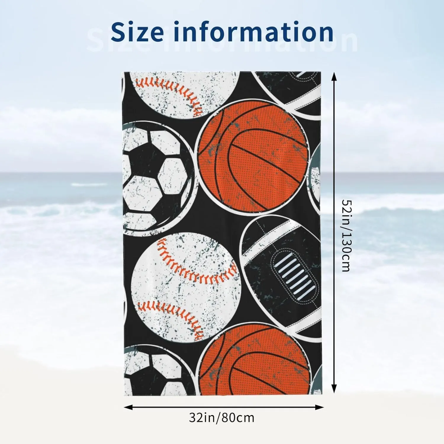 Sport Ball Cool Beach Towel Quick Dry Microfiber Bath Towels for Bathroom Soft Sand Free Beach Towels Summer Essentials Travel Swimming Decor Gifts for Men Boys Kids