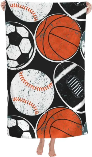 Sport Ball Cool Beach Towel Quick Dry Microfiber Bath Towels for Bathroom Soft Sand Free Beach Towels Summer Essentials Travel Swimming Decor Gifts for Men Boys Kids