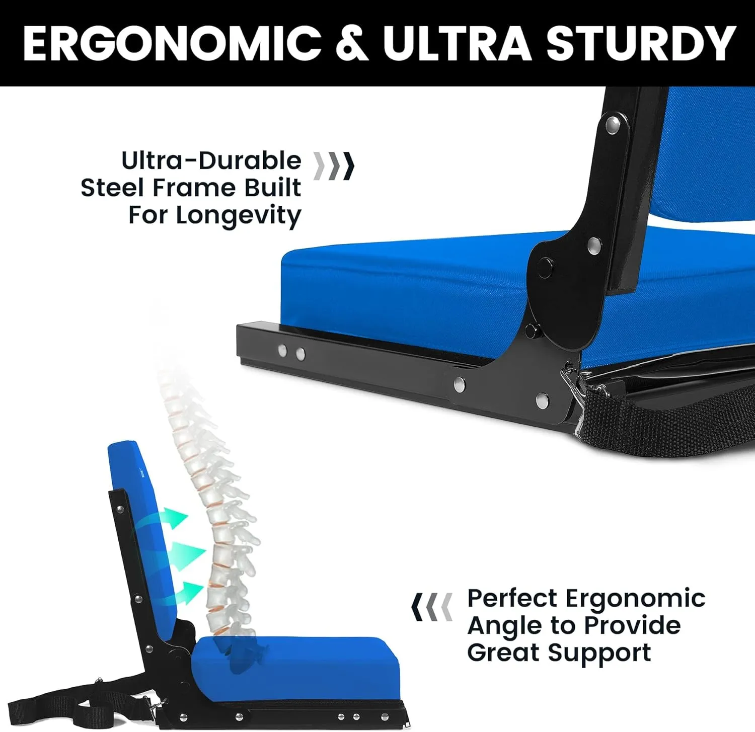 Stadium Seating for Bleachers, Bleacher Seats with Ultra Padded Comfy Foam Backs and Cushion, Wide Portable Stadium Chairs with Back Support and Shoulder Strap