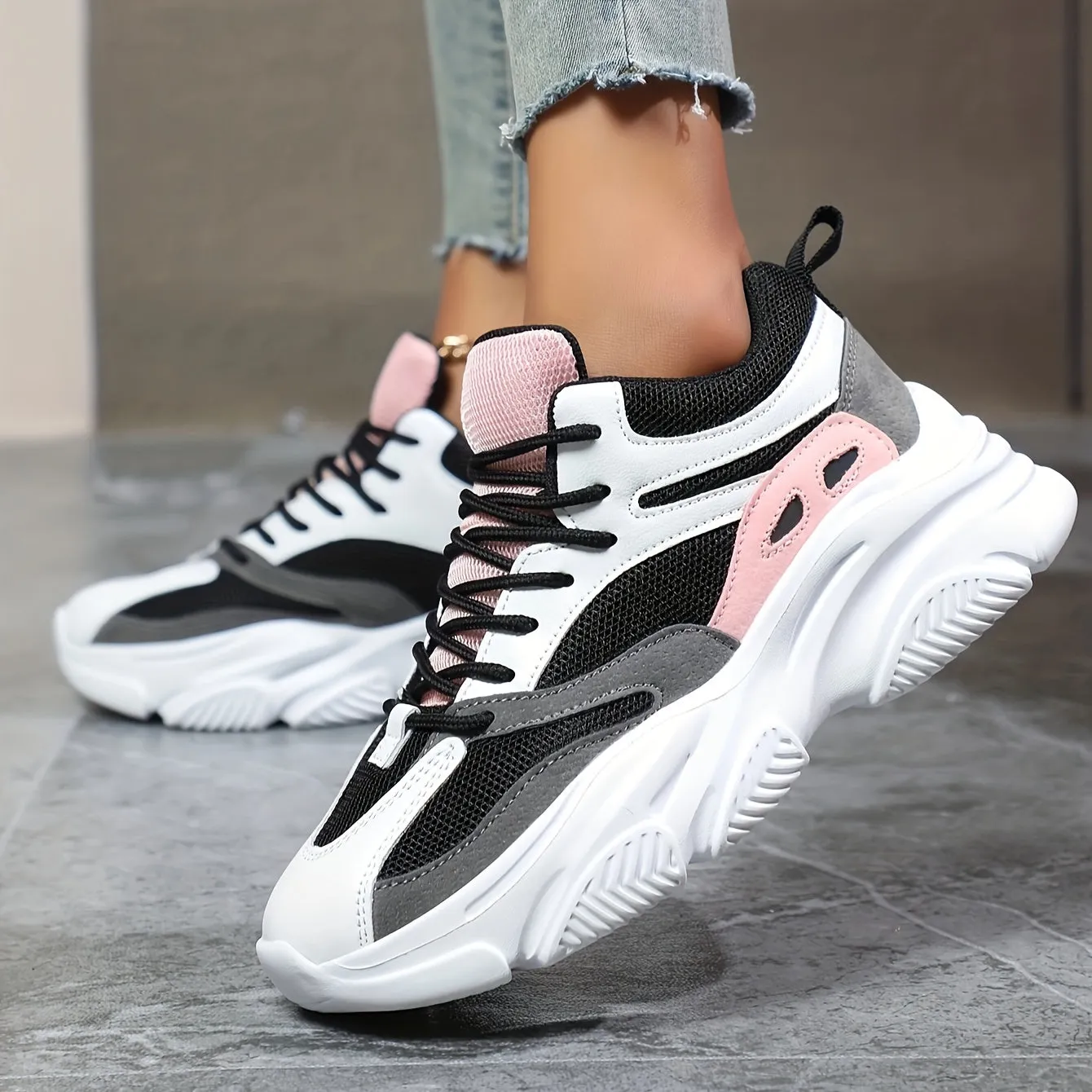 Stylische dicke Sohle mit Stoßdämpfung, Chunky-Sneaker für Damen | Perfekt für den Alltag