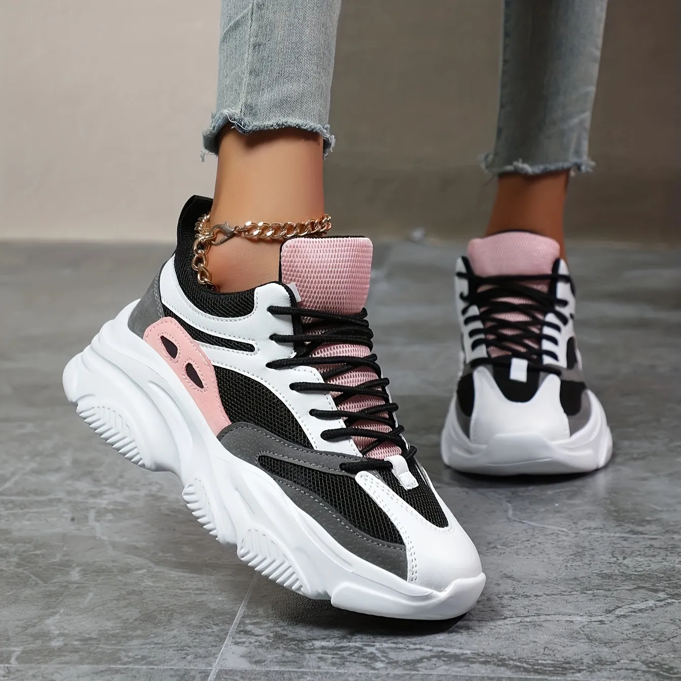 Stylische dicke Sohle mit Stoßdämpfung, Chunky-Sneaker für Damen | Perfekt für den Alltag